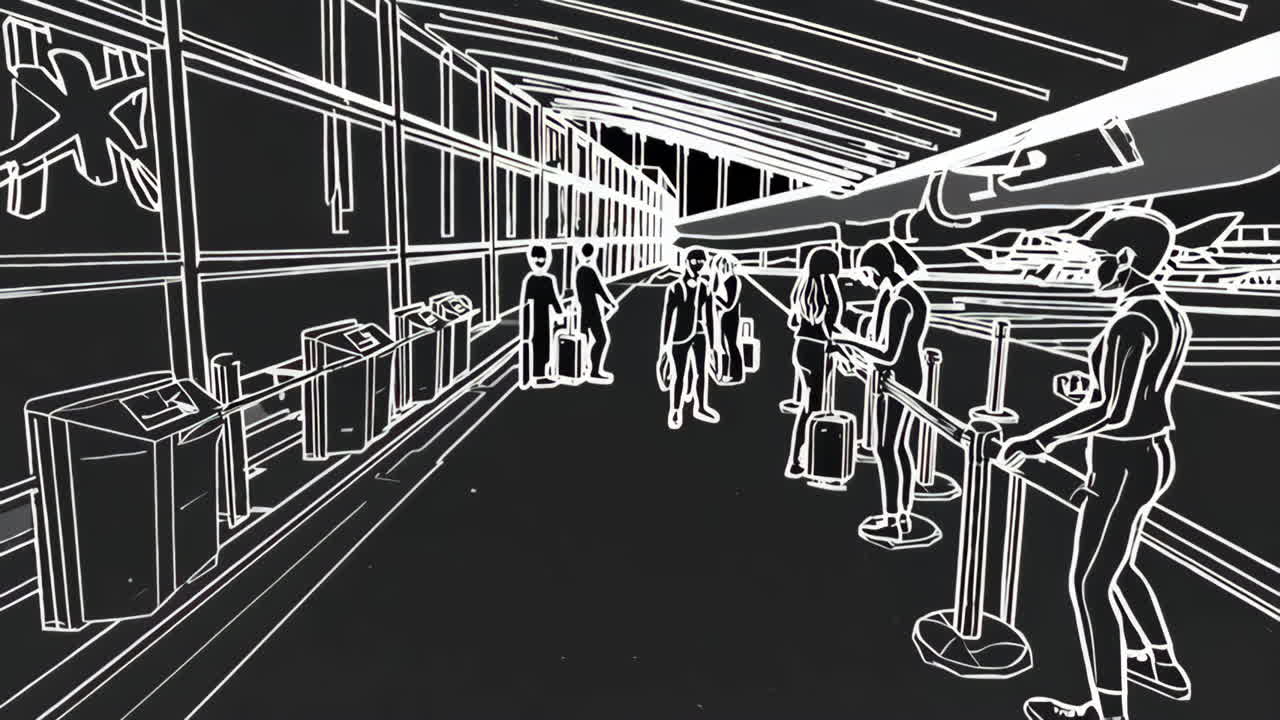 Abstract Airport Terminal Scene with Travelers