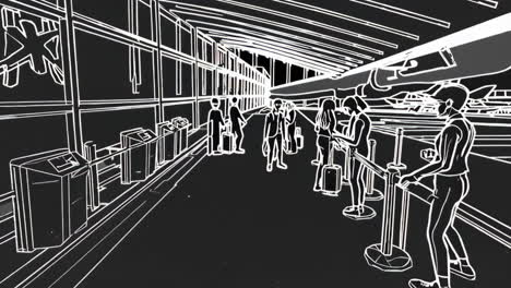 abstract airport terminal scene with travelers