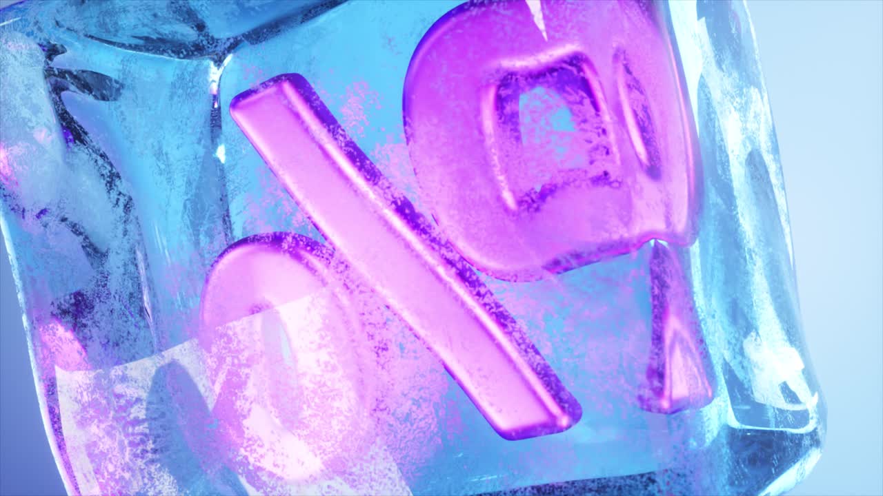 퍼센트 기호를 가진 얼음 큐브