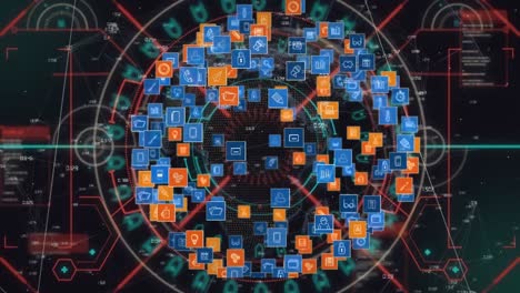 animación de la red de conexión y procesamiento de datos financieros