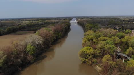 Flyover-View-Of-The-Mako-Maros-River,-Hungary