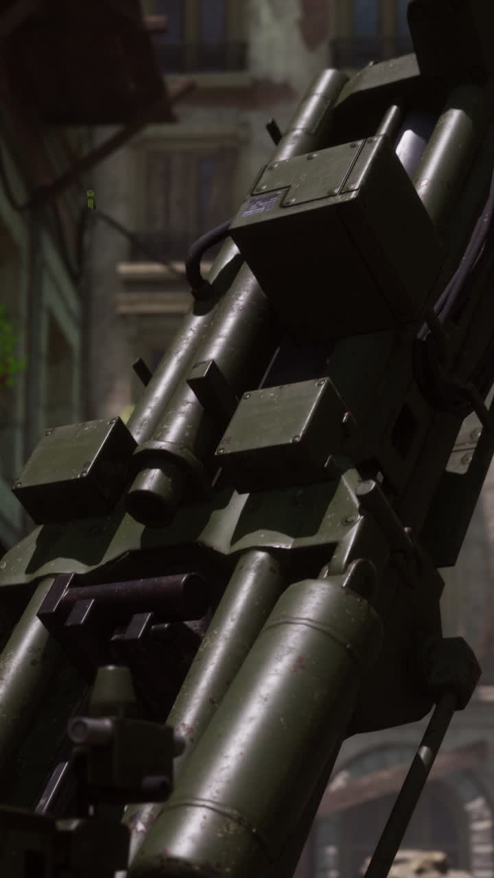 Close-up view of a military mortar