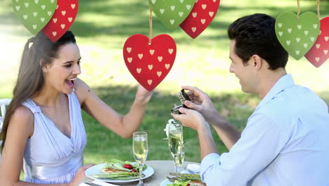 happy couple in love, man proposing to his girlfriend