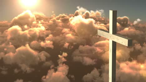 Animation-Eines-Christlichen-Kreuzes-über-Orangefarbenen-Wolken