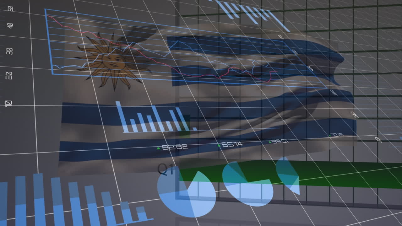 animación de gráficos y procesamiento de datos sobre la bandera de argentina sobre fondo gris