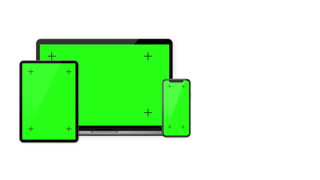 노트북, 태블릿 및 스마트 은 색 배경에 고립된 오른쪽에서 추적 가능한 스크린 4k로 나타납니다.