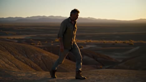 a solemn journey through the arid landscape: capturing the essence of solitude in a vast desert at golden hour