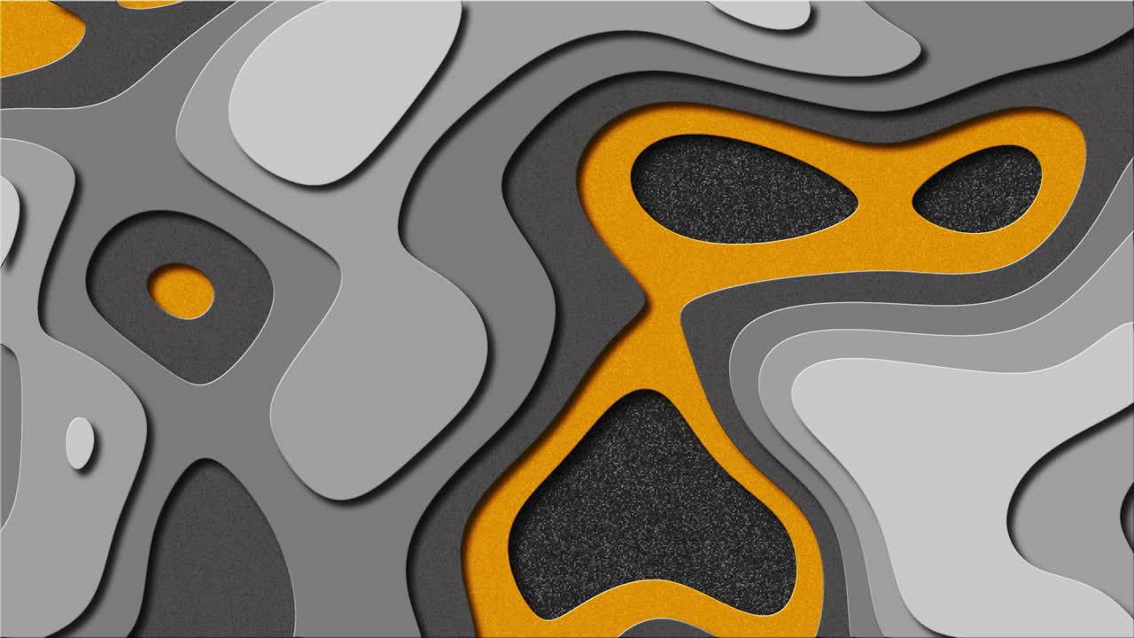 Plastic cut paper waves pattern. Abstract looped motion graphics. Yellow and gray geometric shapes on relief background.