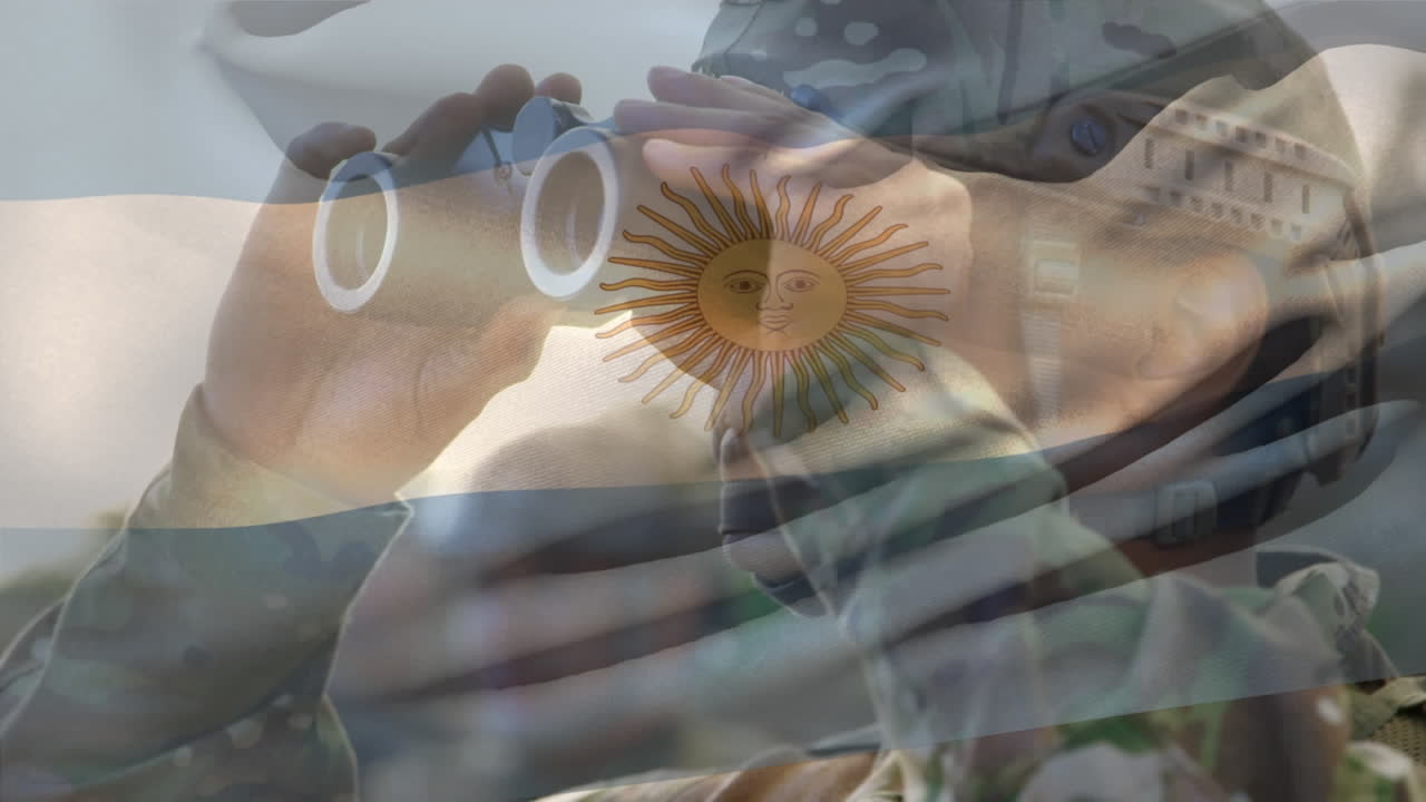 안경 을 들고 있는 군인 위 에 있는 아르헨티나 국기 의 애니메이션