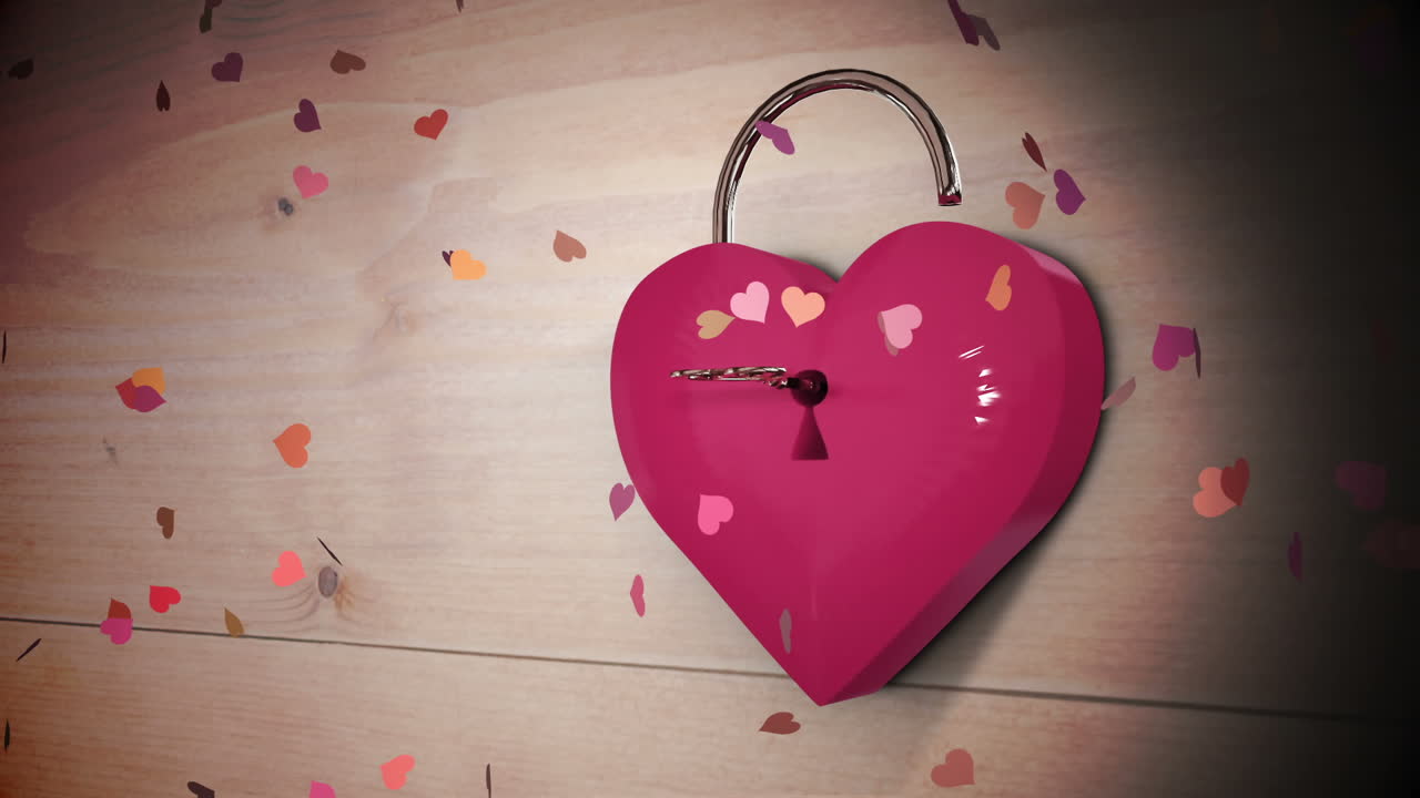 Key opening a heart lock with valentines message