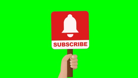 una mano sostiene un panel de suscripción roja en fondo verde