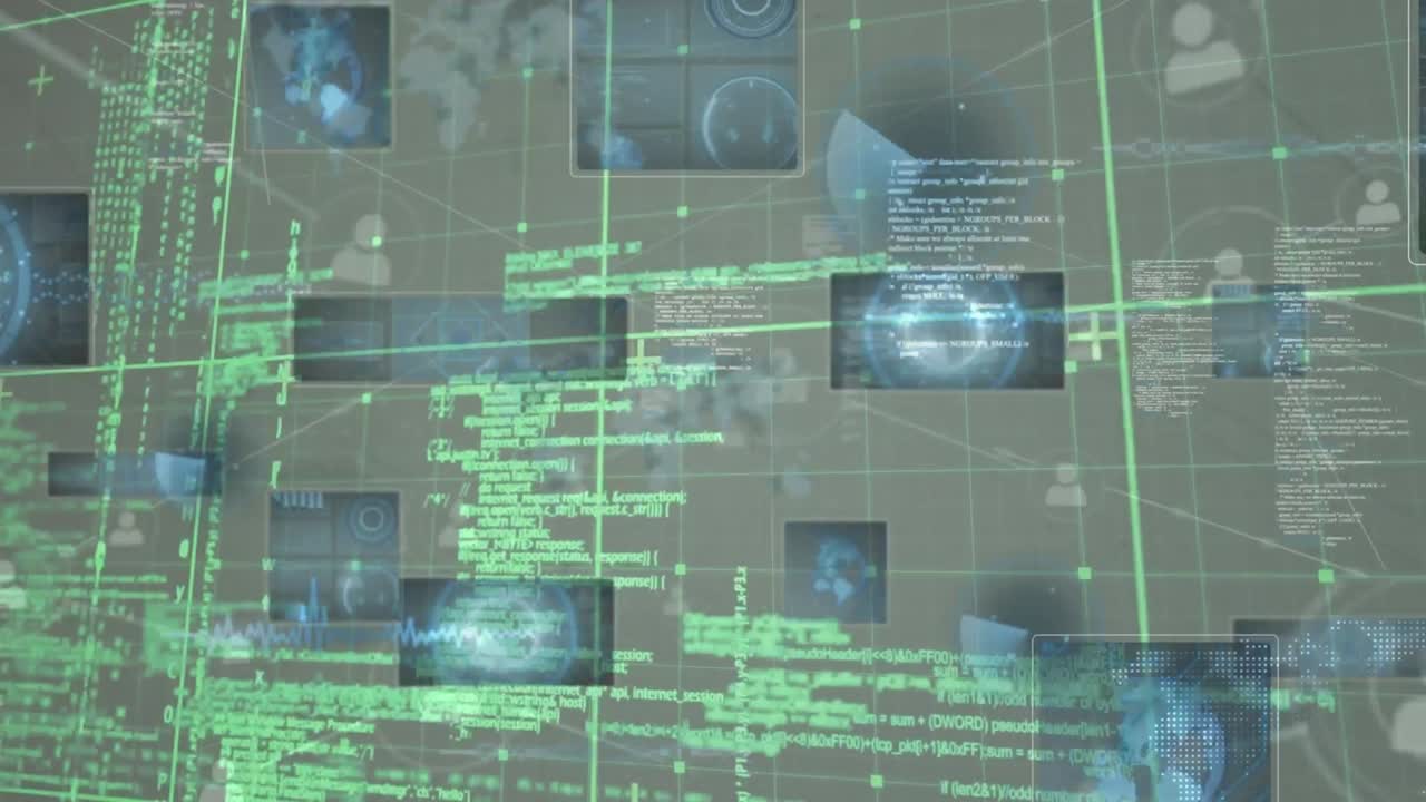 animación del procesamiento de datos digitales a través de la red verde.