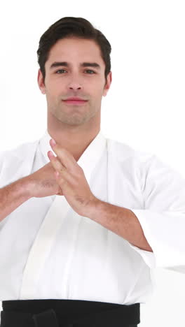 smiling man practicing martial art