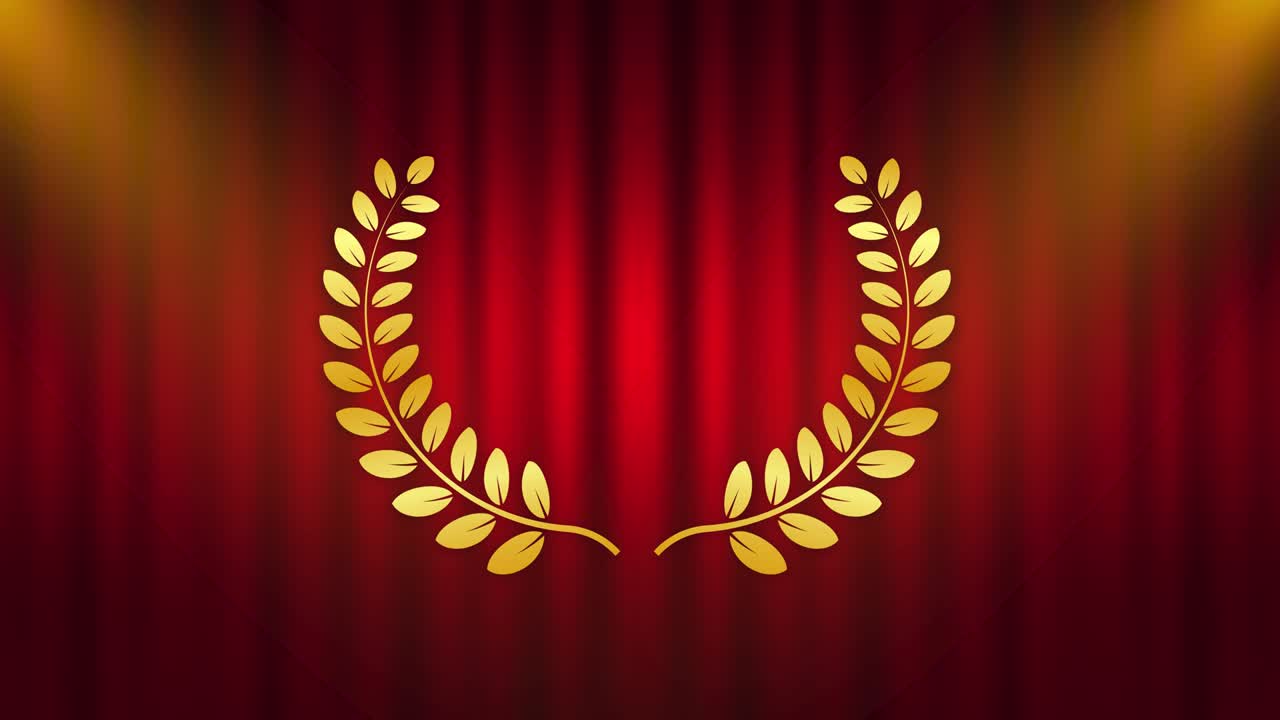 Golden shiny laurel wreath with radiance. Motion graphics.
