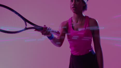 Animation-of-data-processing-over-african-american-female-tennis-player