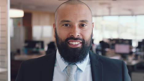 happy, smile and face of businessman in office