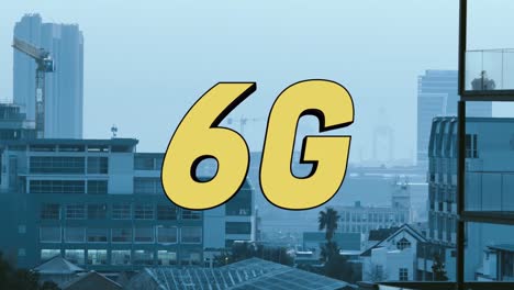Animation-of-6g-text-banner-against-aerial-view-of-cityscape