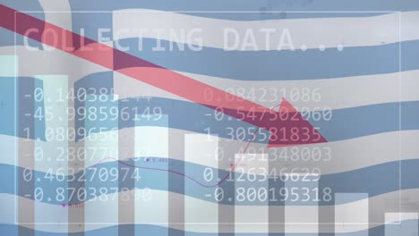 Animation-Von-Statistiken-Und-Datenverarbeitung-über-Der-Wehenden-Flagge-Griechenlands