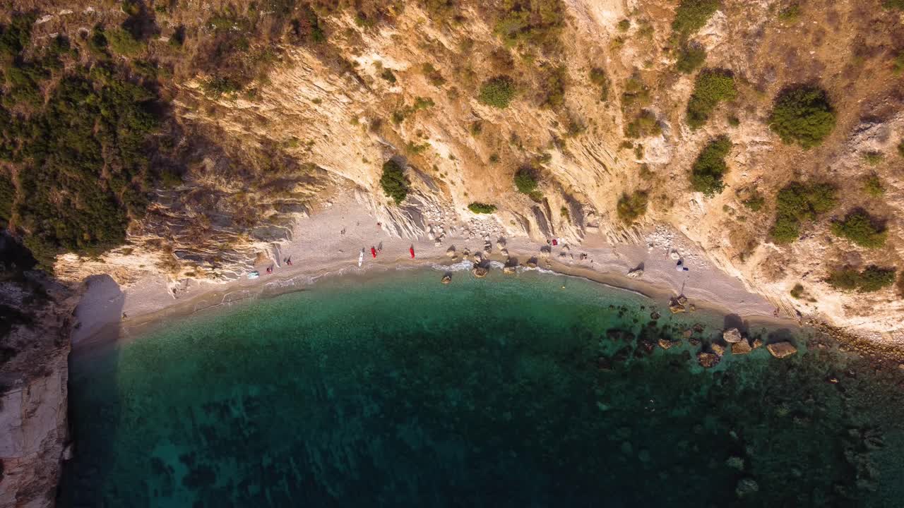 AERIAL Shot of a Turquoise Beach in the Albanian Riviera