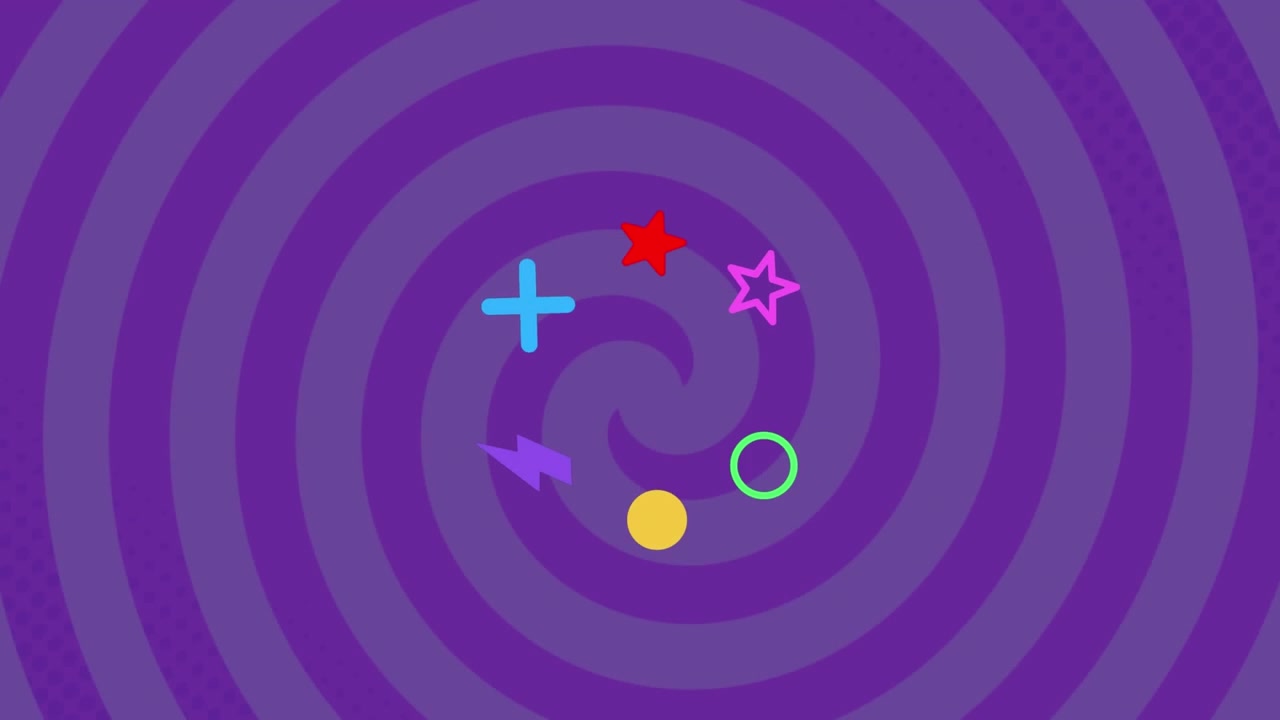 Animazione di forme e cerchi viola che si muovono su uno sfondo in loop continuo