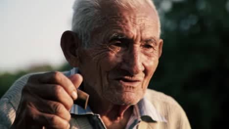 an elderly man's journey of memories and laughter captured over time - a short story of life reflected in his joyful expressions and moments of reflection