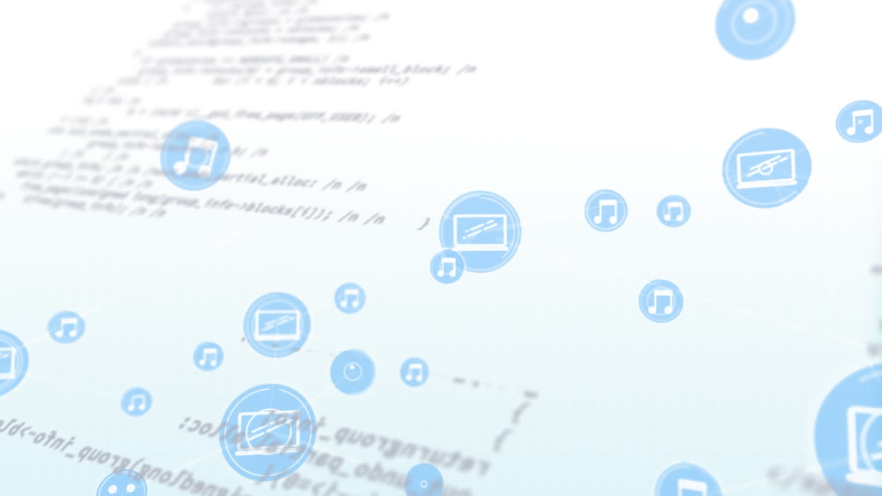 animación de iconos conectados a través del lenguaje informático contra un fondo abstracto