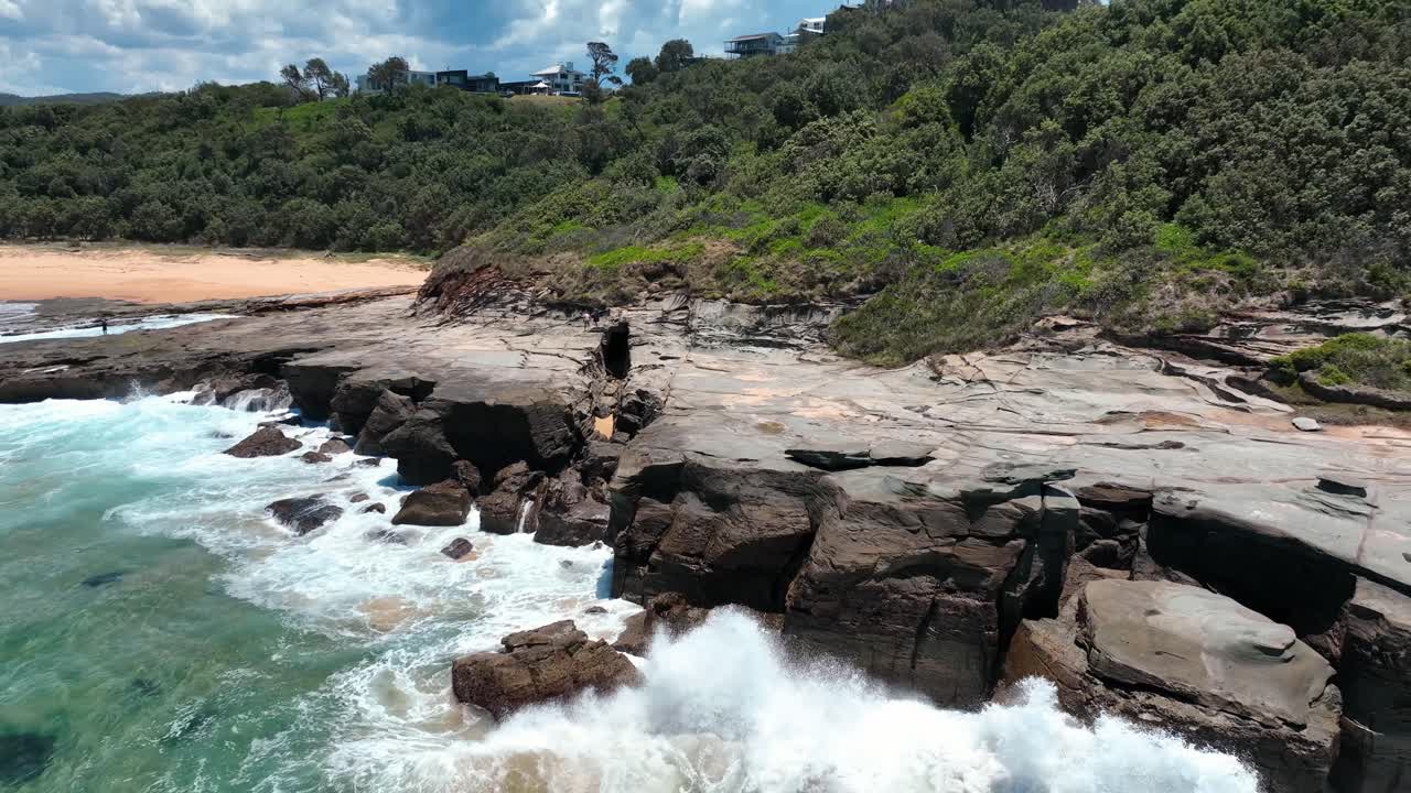 Nature's Artistry: Aerial View of Spoon Bay, Bordering Wamberal Beach and Terrigal's Nature Reserve on Australia's Central Coast