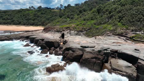 Nature's-Artistry:-Aerial-View-of-Spoon-Bay,-Bordering-Wamberal-Beach-and-Terrigal's-Nature-Reserve-on-Australia's-Central-Coast