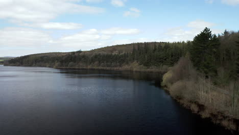 Aerial-Flyover-of-Fewston-Reservoir-Banks-on-Sunny-Spring-Day