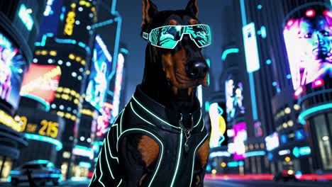 doberman in cyberpunk style