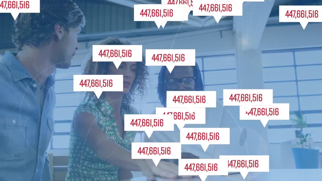 Animation of numbers changing over business people working together