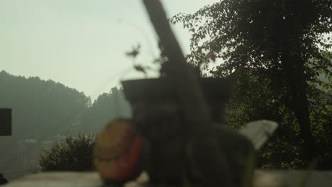 sunset behind a potted plant and squash in the rural mountain settings