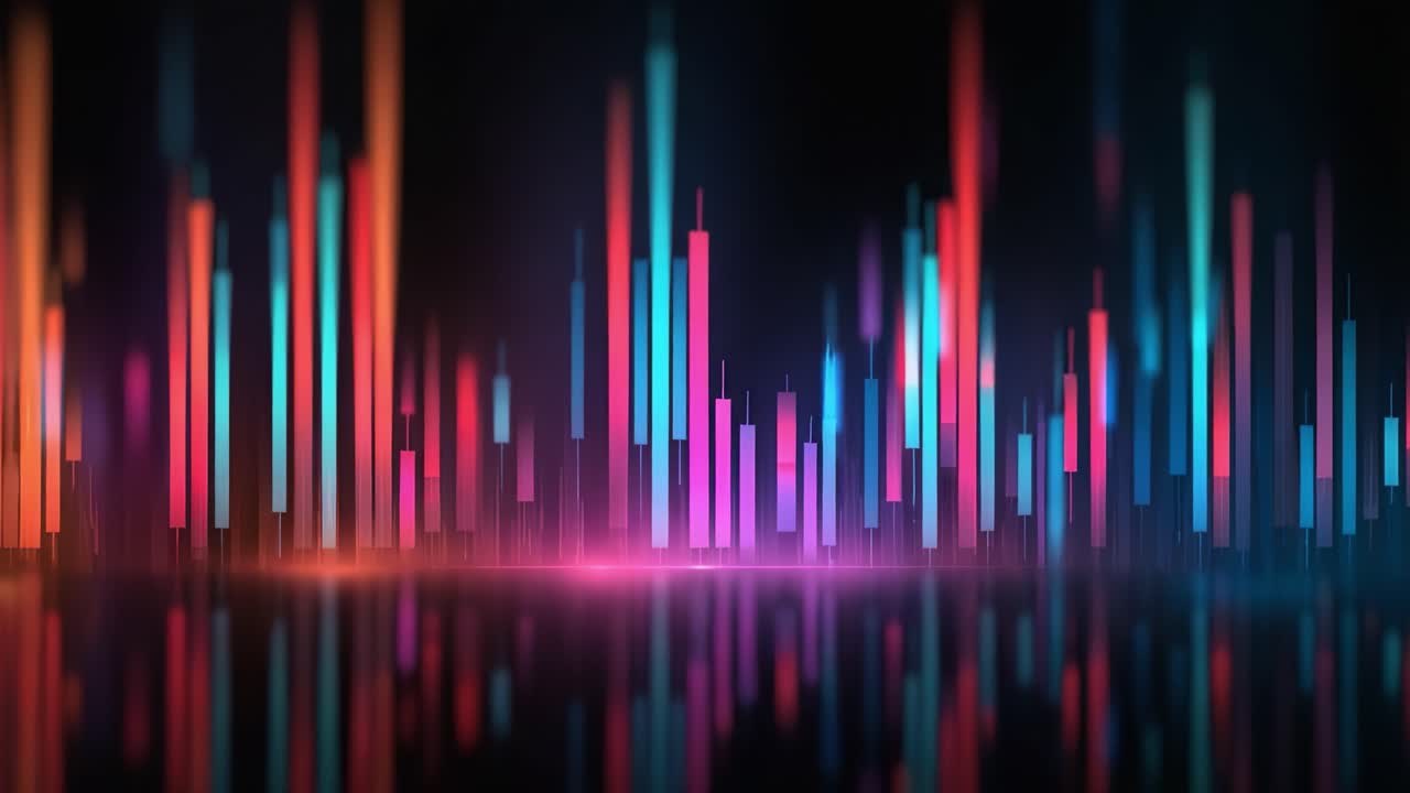 A Vibrant Abstract of Colorful Light Bars Reflecting on a Dark Surface, Showcasing a Spectrum of Hues in a Dynamic Visual Display