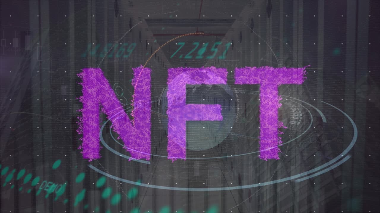 Animazione di testo NFT ed elaborazione dati su server di computer