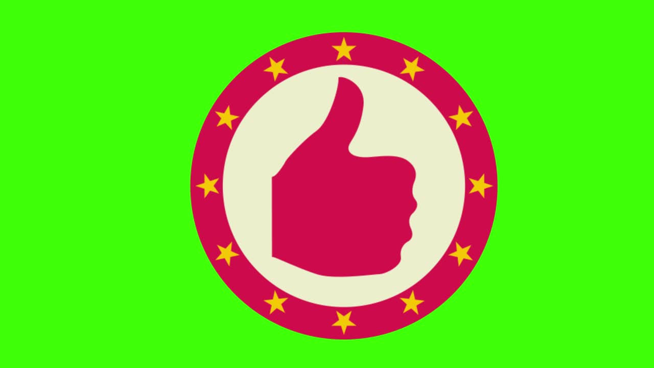 Sticker icon of a like button sign on a green screen in 4K