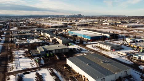 aerial industrial landscape with trucks and warehouses in canada