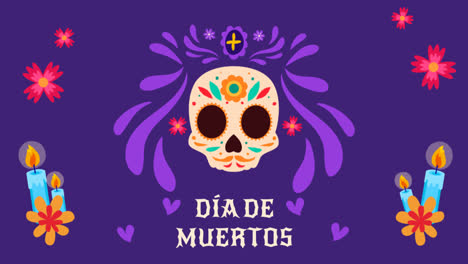 Eine-Animation-Einer-Dia-De-Muertos-Feier-Mit-Flachem-Hintergrund