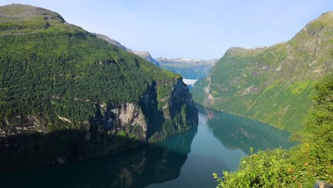 geiranger fjord observation deck, view on waterfall seven sisters. beautiful nature norway natural landscape.