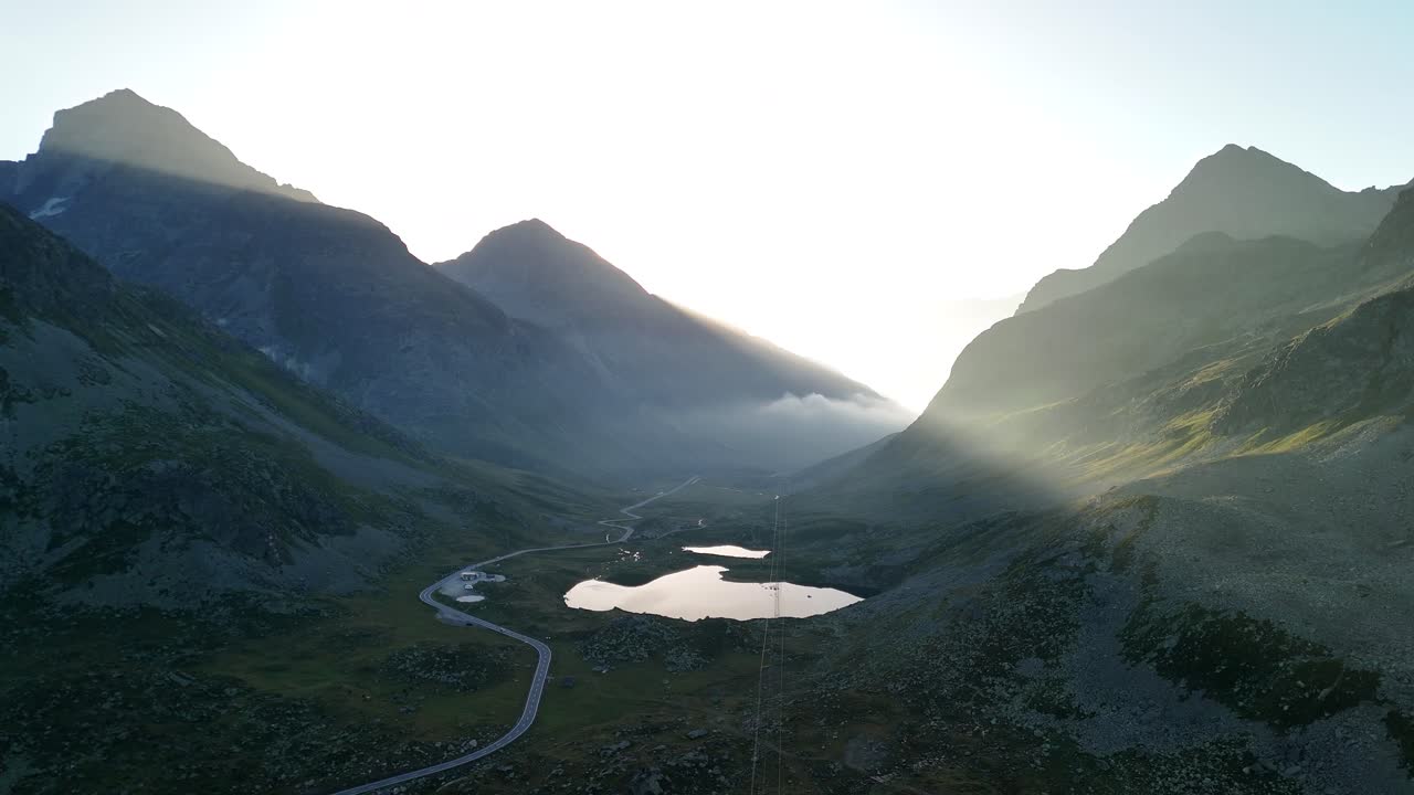 Albula Swiss Alps mountains nature Switzerland aerial landscape, sunray