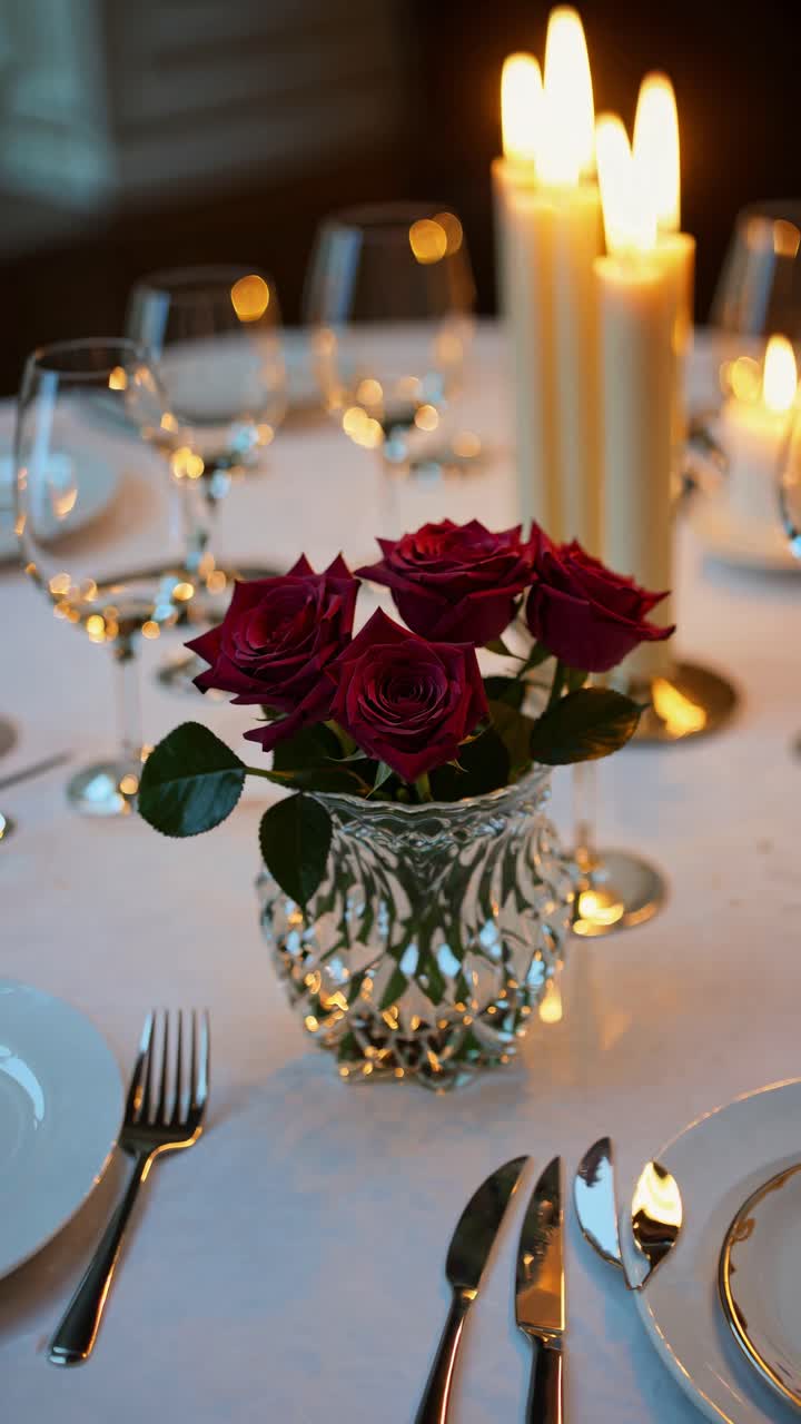 Romantic Table Setting with Roses and Candles