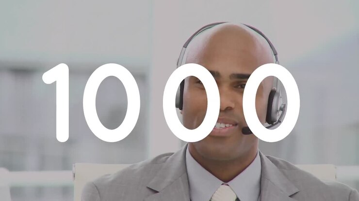 Animation of changing numbers over man wearing phone headset
