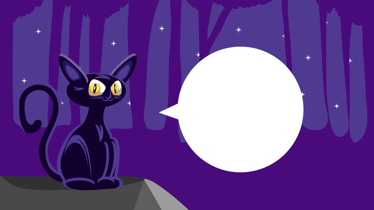feliz animación de halloween con el gato negro