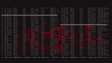 animación del paisaje urbano sobre el procesamiento de datos en fondo oscuro