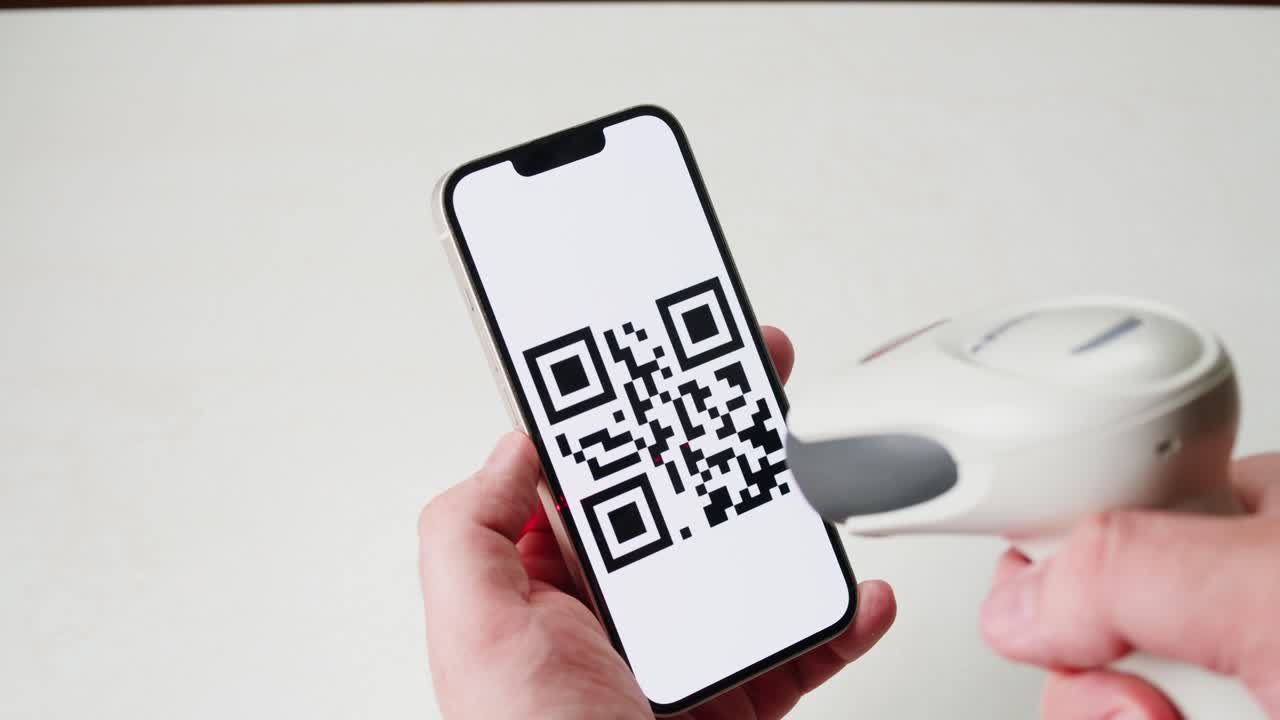 Scan qr code barcode payment buy electronic payment scan animation, postal post delivery service, tickets for events.