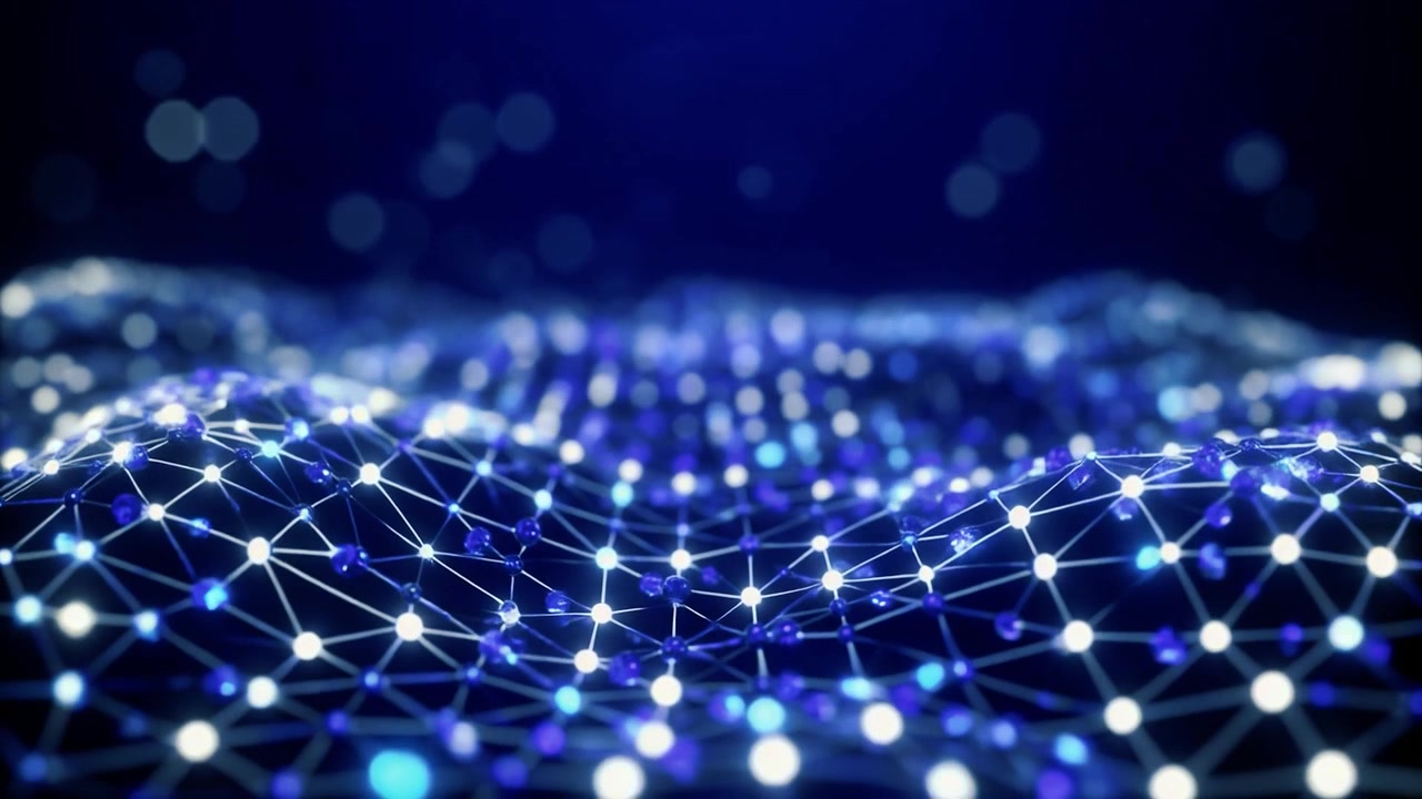 Abstract Digital Network Wave with Glowing Blue Nodes