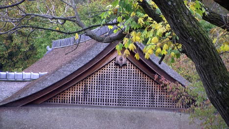 Dachgiebel-Eines-Japanischen-Hauses-Durch-Bäume-Gesehen