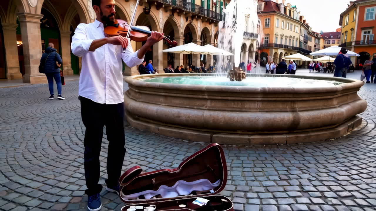 Street Musician Playing Violin in a City Square