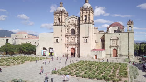 church of santo domingo de guzmán in oaxaca mexico drone aerial rise up