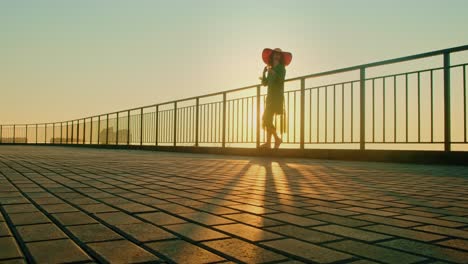 woman enjoying the sunrise on a bridge