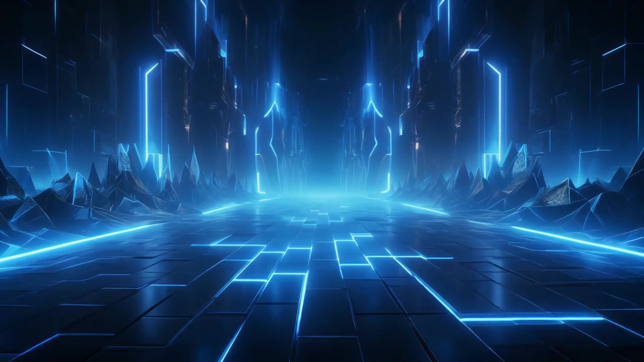 Futuristic Cyberpunk Corridor with Glowing Blue Neon Lights